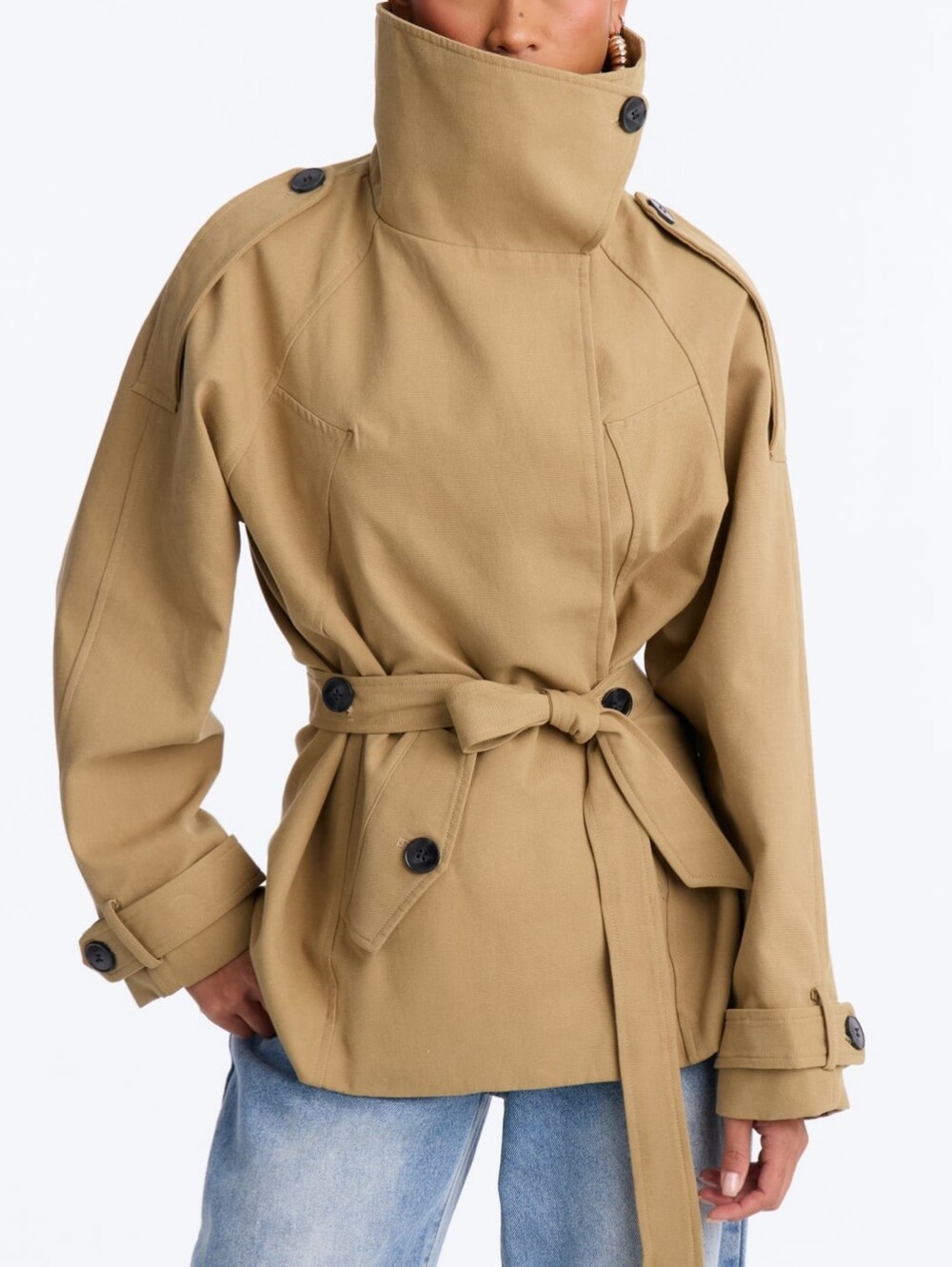 Short trench coat in military or safari style